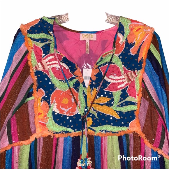 Anthropologie Large Floral Beaded Babydoll Blouse - Picture 4 of 12